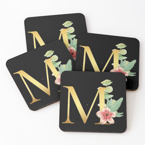 Item preview, Floral Gold Monogram M - Letter Art Black designed and sold by MysticMagpie.
