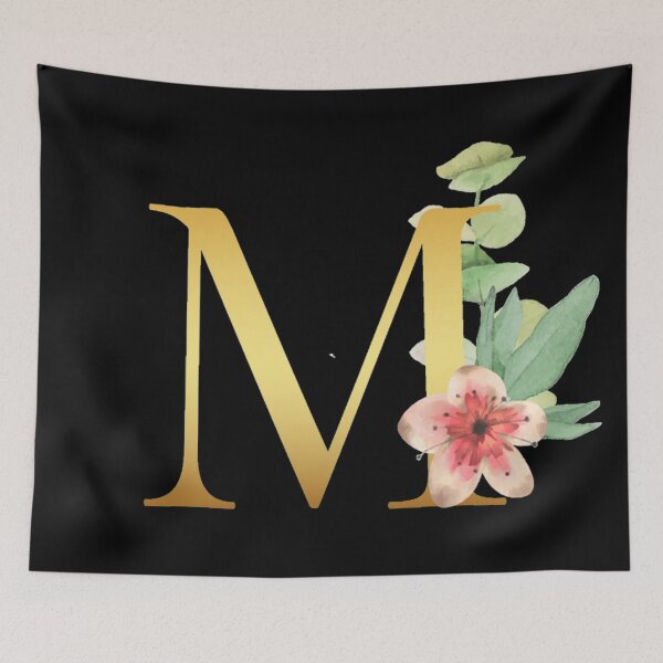 Item preview, Floral Gold Monogram M - Letter Art Black designed and sold by MysticMagpie.