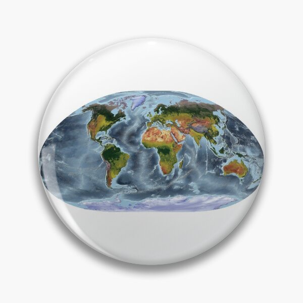Item preview, Loximuthal Projection - World Relief Map showing land and oceans designed and sold by ThinkAboutMaps.
