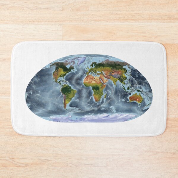 Item preview, Proyección Loximuthal: mapa mundial en relieve que muestra la tierra y los océanos designed and sold by ThinkAboutMaps.