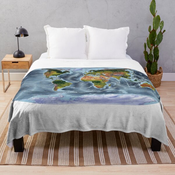 Item preview, Loximuthal Projection - World Relief Map showing land and oceans designed and sold by ThinkAboutMaps.