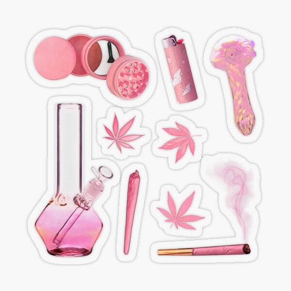 Light Pink Vintage Aesthetic Stoner Queen ~ Stoner Weed and Essentials Semi Transparent Sticker Bundle Pack ~ Collection Set 9 Transparent Sticker