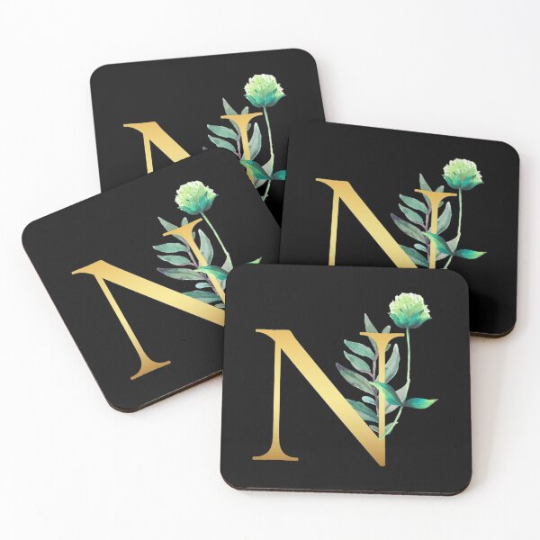 Item preview, Floral Gold Monogram N - Letter Art Black designed and sold by MysticMagpie.