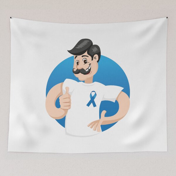 Item preview, male mascot supporting blue November, against prostate cancer, wearing a white shirt with blue tape and mustache.  designed and sold by LucianoCosmo.