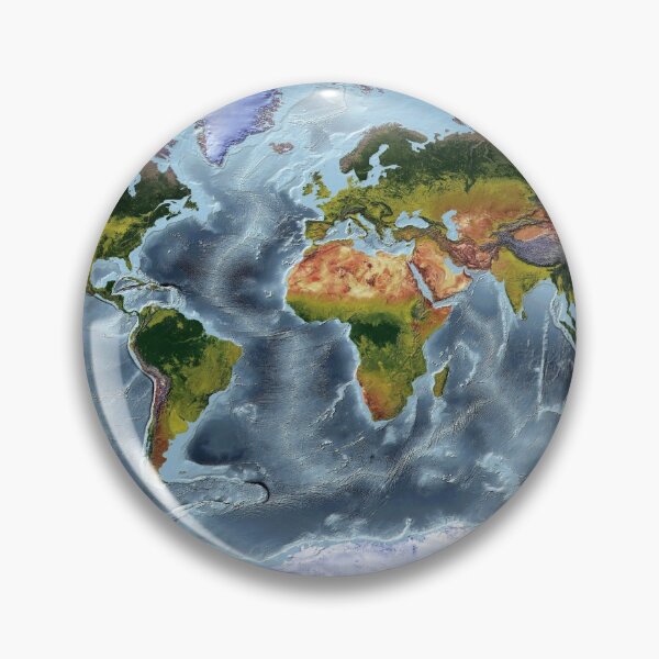 Item preview, Miller Cylindrical - World Relief Map showing land and oceans designed and sold by ThinkAboutMaps.