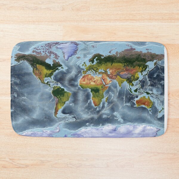 Item preview, Miller Cylindrical - World Relief Map showing land and oceans designed and sold by ThinkAboutMaps.