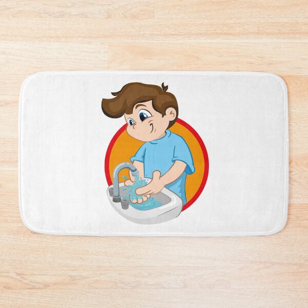 Item preview, Illustration of boy with caucasian washing his hands in a sink under running water designed and sold by LucianoCosmo.