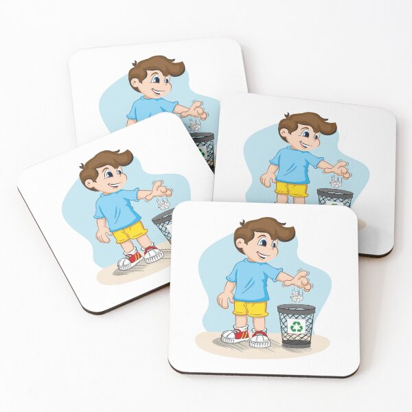 Item preview, Illustration of boy person throwing trash into recycle bin, recycling trash designed and sold by LucianoCosmo.