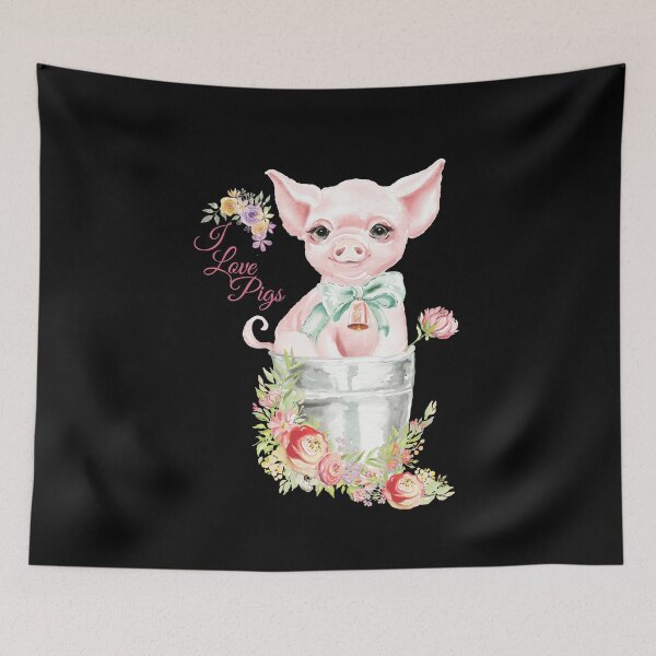 Item preview, I Love Pigs - Baby Pig in Bucket surrounded by Flowers designed and sold by ColorfulMystic.