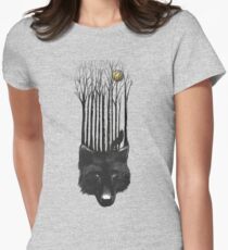 BLACK WOLF BARCODE dans l'illustration de bois T-shirt col V femme