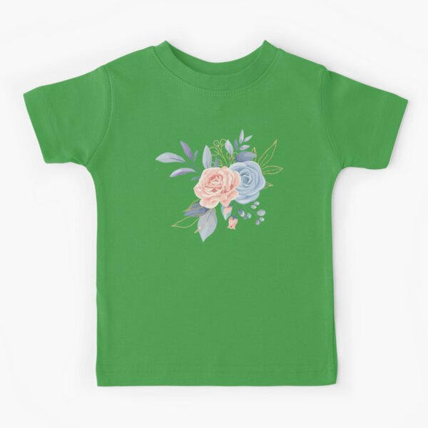 Pink and Purple flower. Floral in cute design with gold leafs pattern   Kids T-Shirt for Sale by Blue Artist