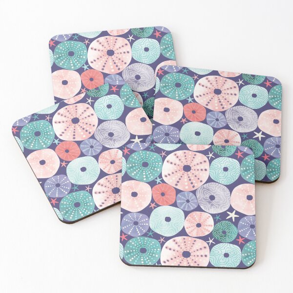 Sea Urchin Shells Purple Coasters (Set of 4)