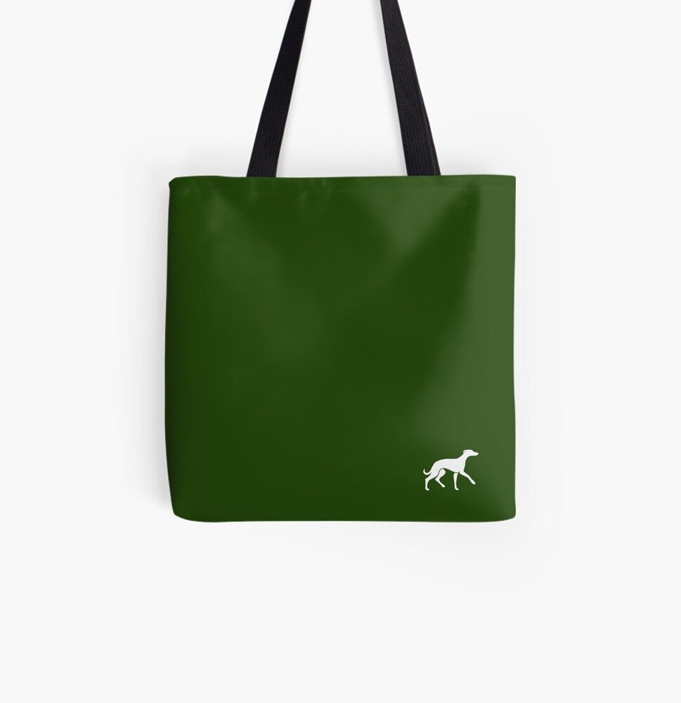 White Whippet On Green Design All Over Print Tote Bag