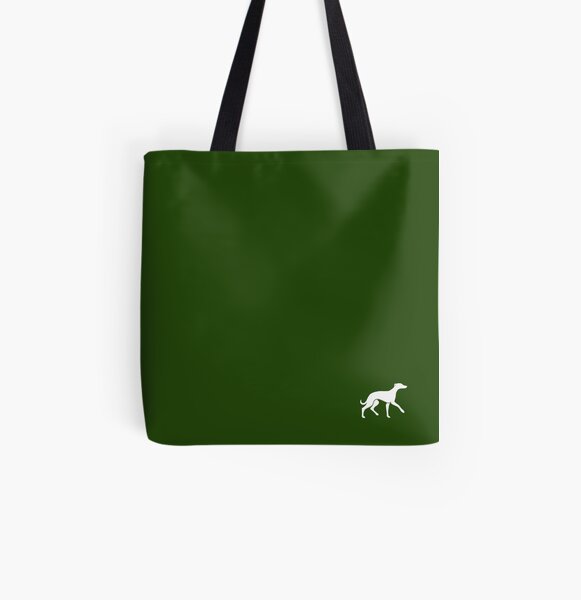 White Whippet On Green Design All Over Print Tote Bag