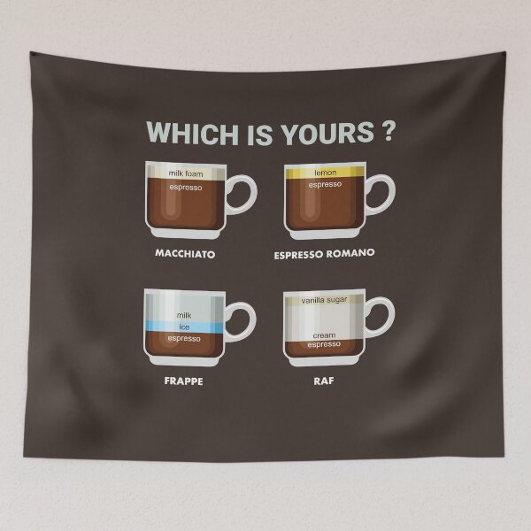 Item preview, Which is yours favorite coffee? Machiato, Espresso romano, Frappe, Raf designed and sold by coffeeapparel.