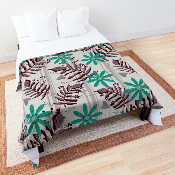 Teal Blooms in Midnight Comforter