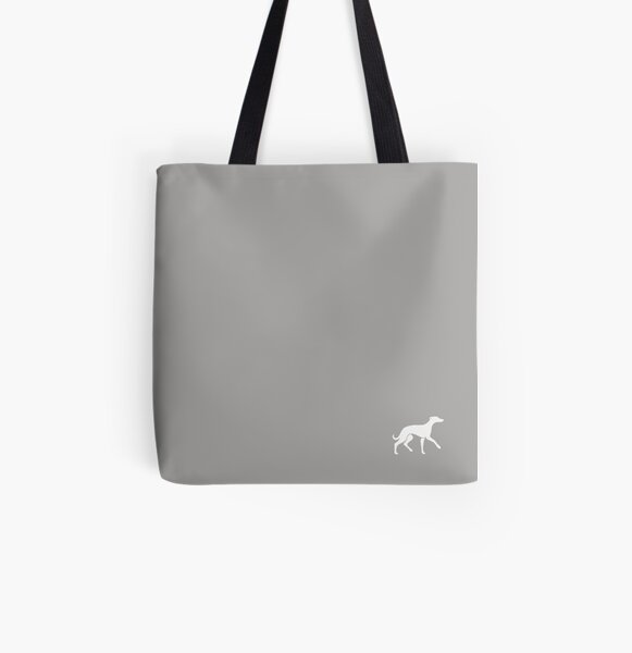 White Whippet On Grey Design All Over Print Tote Bag