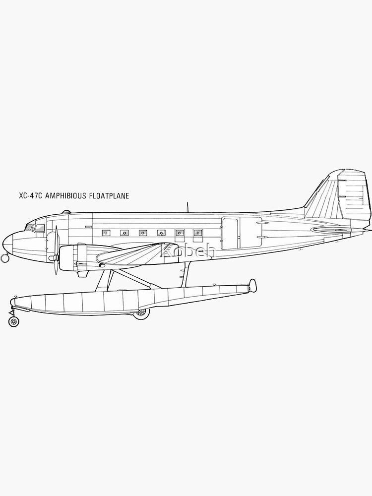 XC-47C Amphibious Float Plane Line Art by KobehAlaska Sticker for Sale by  Kobeh