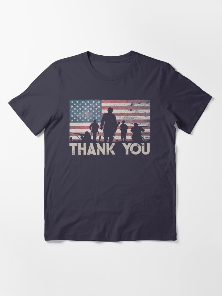Alternate view of American Flag Thank You Military Veteran's Day Shirt Gear Essential T-Shirt