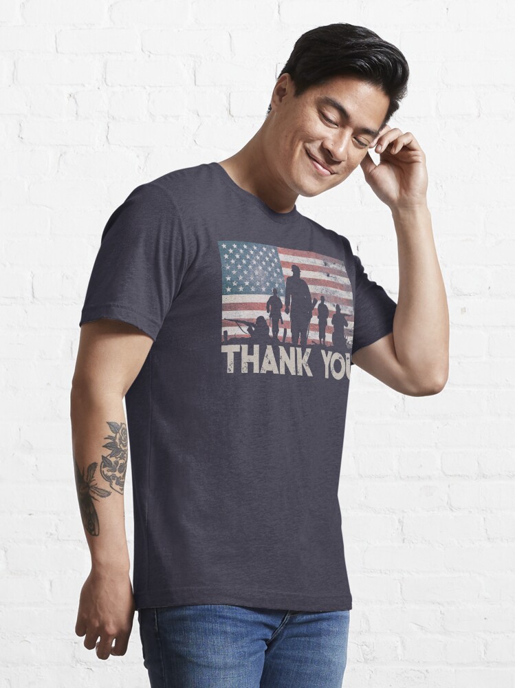 Alternate view of American Flag Thank You Military Veteran's Day Shirt Gear Essential T-Shirt