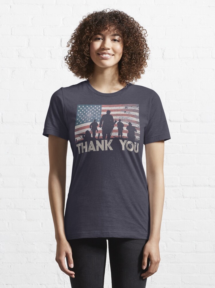 Alternate view of American Flag Thank You Military Veteran's Day Shirt Gear Essential T-Shirt