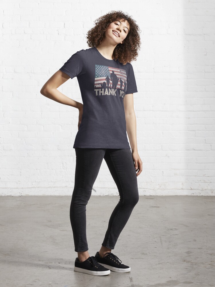 Alternate view of American Flag Thank You Military Veteran's Day Shirt Gear Essential T-Shirt
