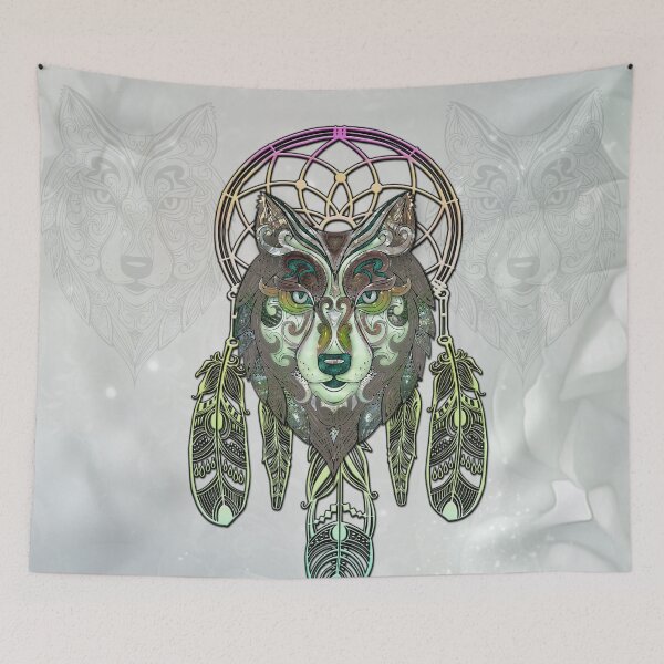 Item preview, Awesome wolf on a dreamcatcher  with feathers designed and sold by nicky2342.