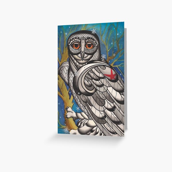 snowy owl with red star Greeting Card