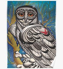 snowy owl with red star Poster