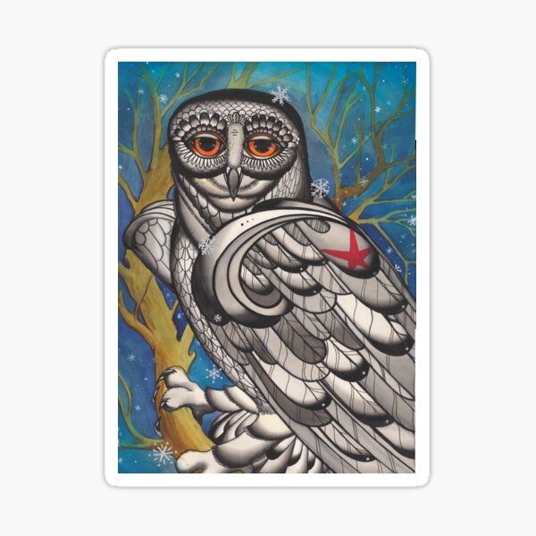 snowy owl with red star Sticker