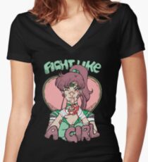 Sailor Moon- Fight Like a Girl (Sailor Jupiter) Women's Fitted V-Neck T-Shirt