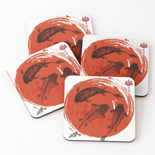 Item preview, Colored China painting - Indian ink painting - Koi carp and red sun ink painting designed and sold by Kallandra.
