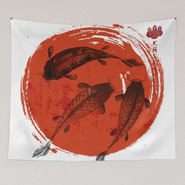 Item preview, Colored China painting - Indian ink painting - Koi carp and red sun ink painting designed and sold by Kallandra.
