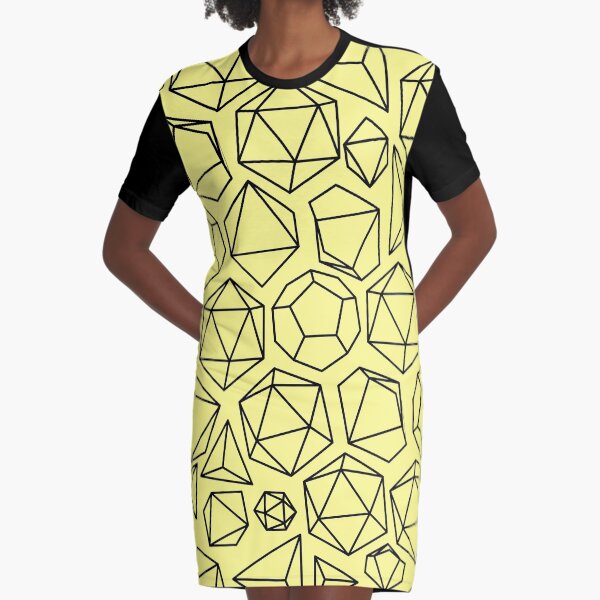 Pastel Yellow Dice Pattern Graphic T-Shirt Dress