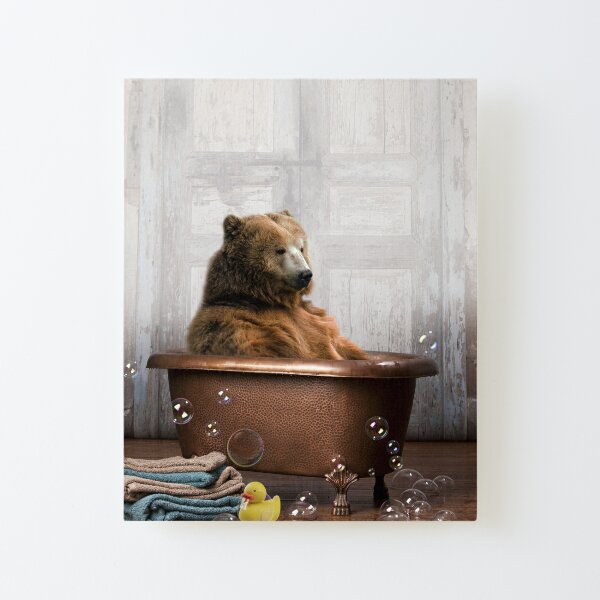 Bear in Bathtub Canvas Mounted Print