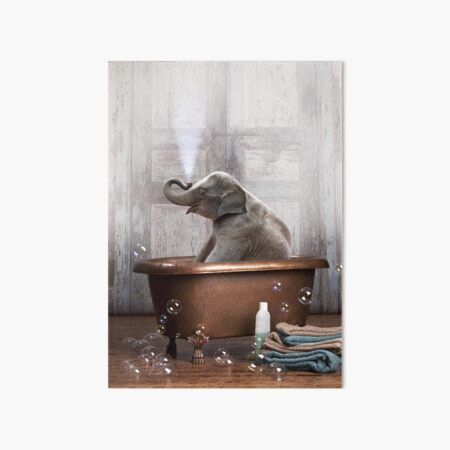 Elephant in Bathtub Art Board Print