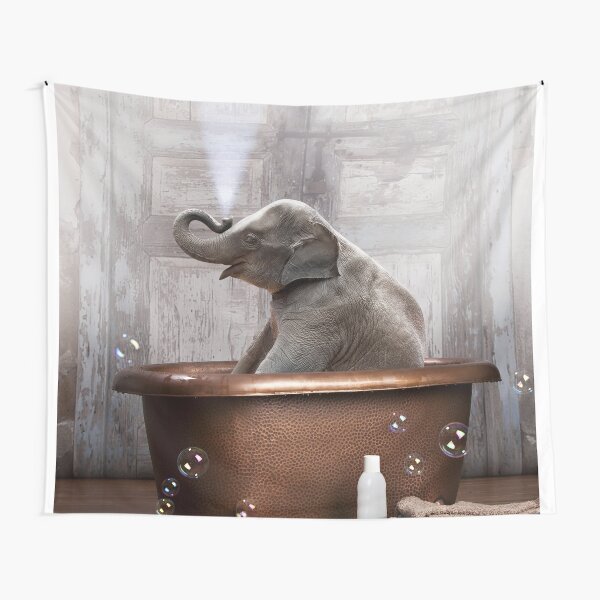 Elephant in Bathtub Tapestry
