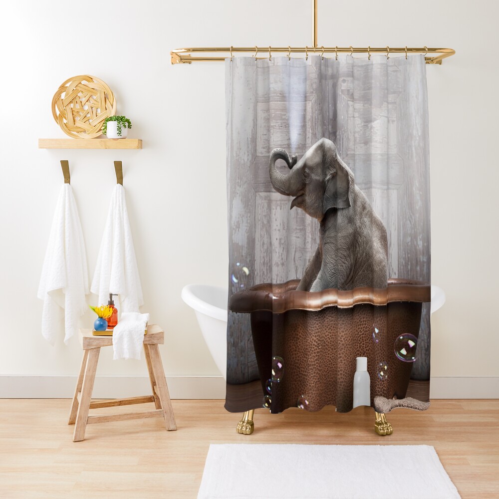 Elephant in Bathtub Shower Curtain