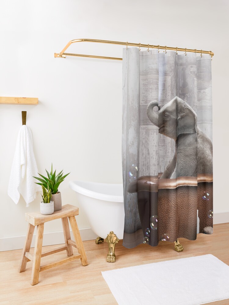 Alternate view of Elephant in Bathtub Shower Curtain