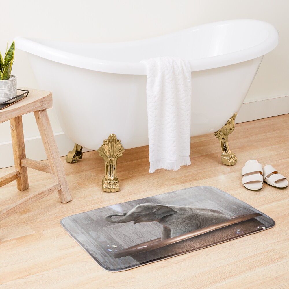 Elephant in Bathtub Bath Mat
