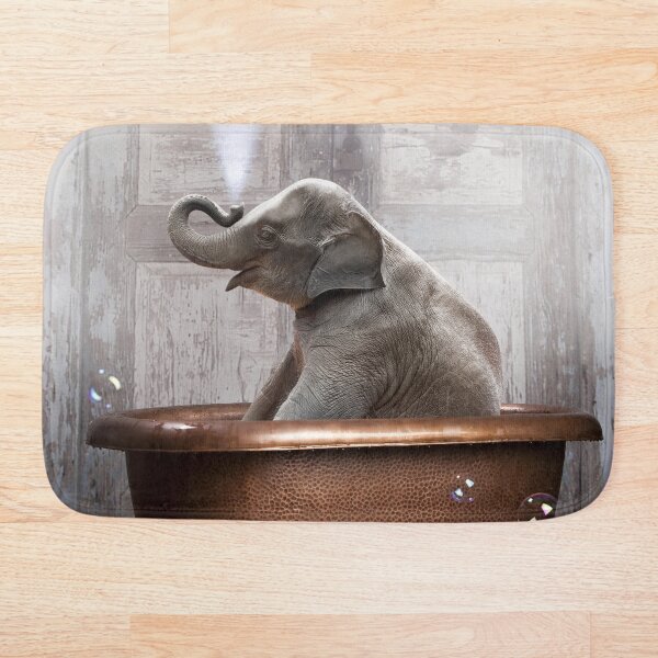 Elephant in Bathtub Bath Mat
