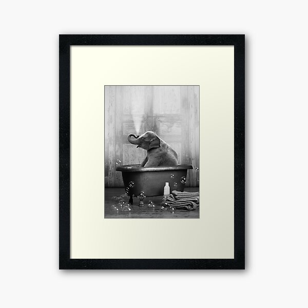 Elephant in Bathtub Framed Art Print
