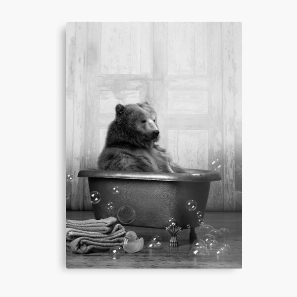 Bear in Bathtub Metal Print