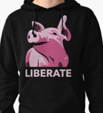 Liberate (Pig, No Background, Electric Pink) Pullover Hoodie