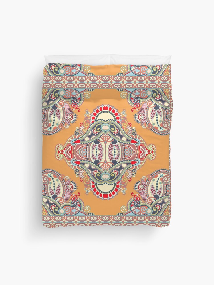 Thumbnail 1 of 2, Duvet Cover, Mandala Vibrant Flower Pattern Orange designed and sold by SBernadette.