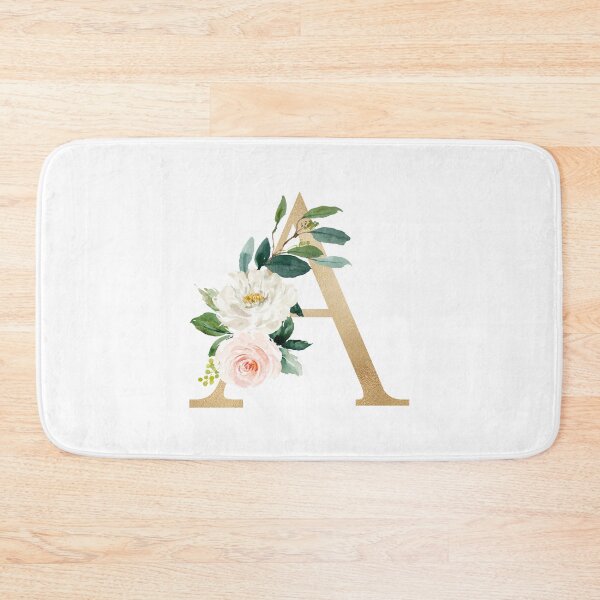 Artikelvorschau, Monogramm des Buchstabens A – Kunstgoldfolie, rosa und weiße Blumen und grüne Blätter entworfen und verkauft von Citronelladesig.
