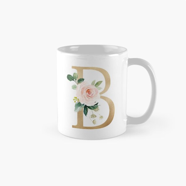 Item preview, Letter B Monogram - Faux gold foil and pink and white flowers and green leaves designed and sold by Citronelladesig.