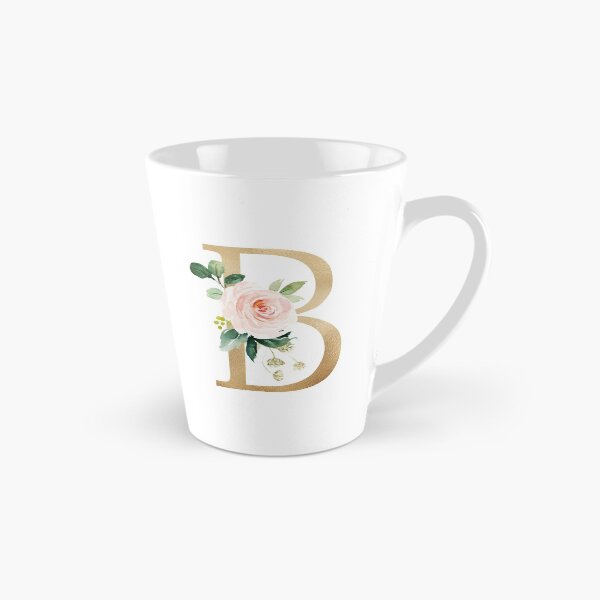 Item preview, Letter B Monogram - Faux gold foil and pink and white flowers and green leaves designed and sold by Citronelladesig.