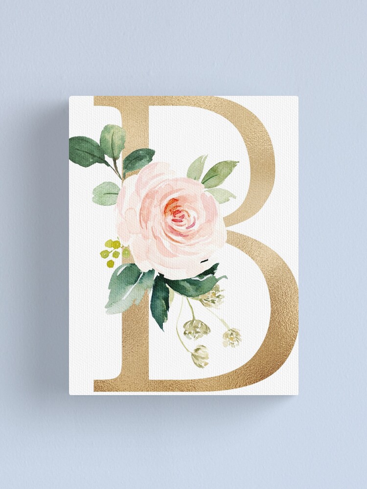 Letter A Rose Gold Flower Monogram  Canvas Print for Sale by