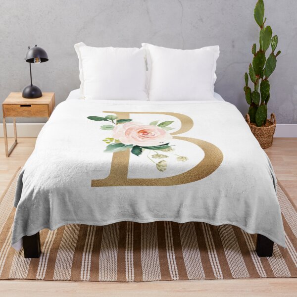 Item preview, Letter B Monogram - Faux gold foil and pink and white flowers and green leaves designed and sold by Citronelladesig.